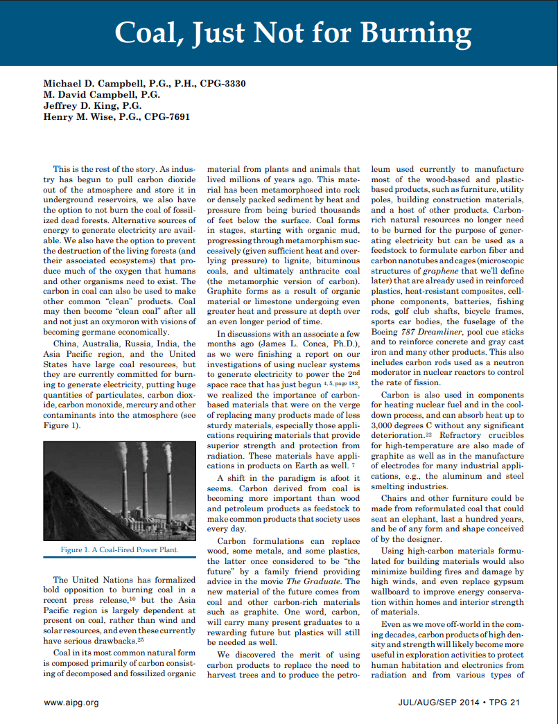 Coal, Just Not for Burning